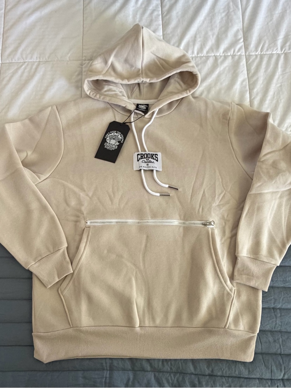 Crooks & Castles Beige Crewneck Pullover Hoodie